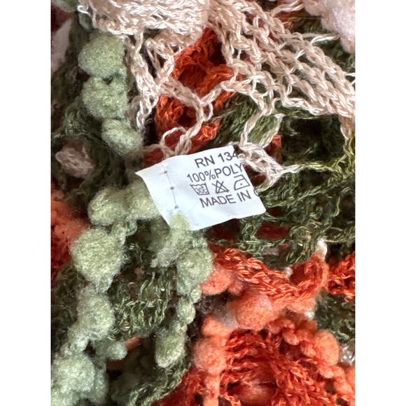 Crochet Ruffle Spiral Fall Autumn Green Orange Beige Cream Potato Chip Scarf - Picture 3 of 4